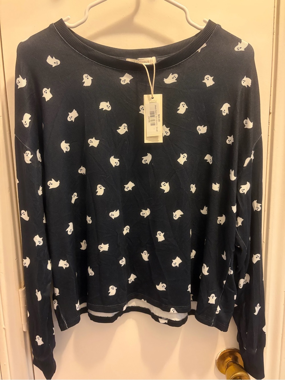 Z Supply Navy Crewneck Sweater with White Ghost Print